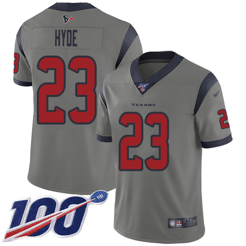 Houston Texans Limited Gray Men Carlos Hyde Jersey NFL Football #23 100th Season Inverted Legend->youth nfl jersey->Youth Jersey